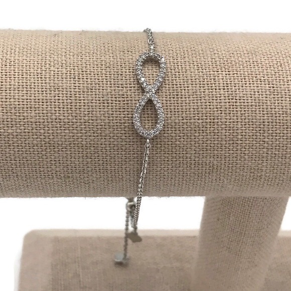 Sterling Silver 925 CZ Infinity Bolo Adjustable Bracelet GOC 925 - Picture 4 of 7